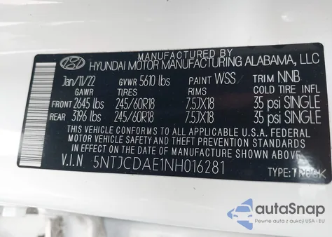 2022 Hyundai Santa Cruz Sel from USA, damaged, VIN 5NTJCDAE1NH016281